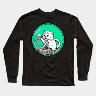 Cat Eating Spaghetti Long Sleeve T-Shirt